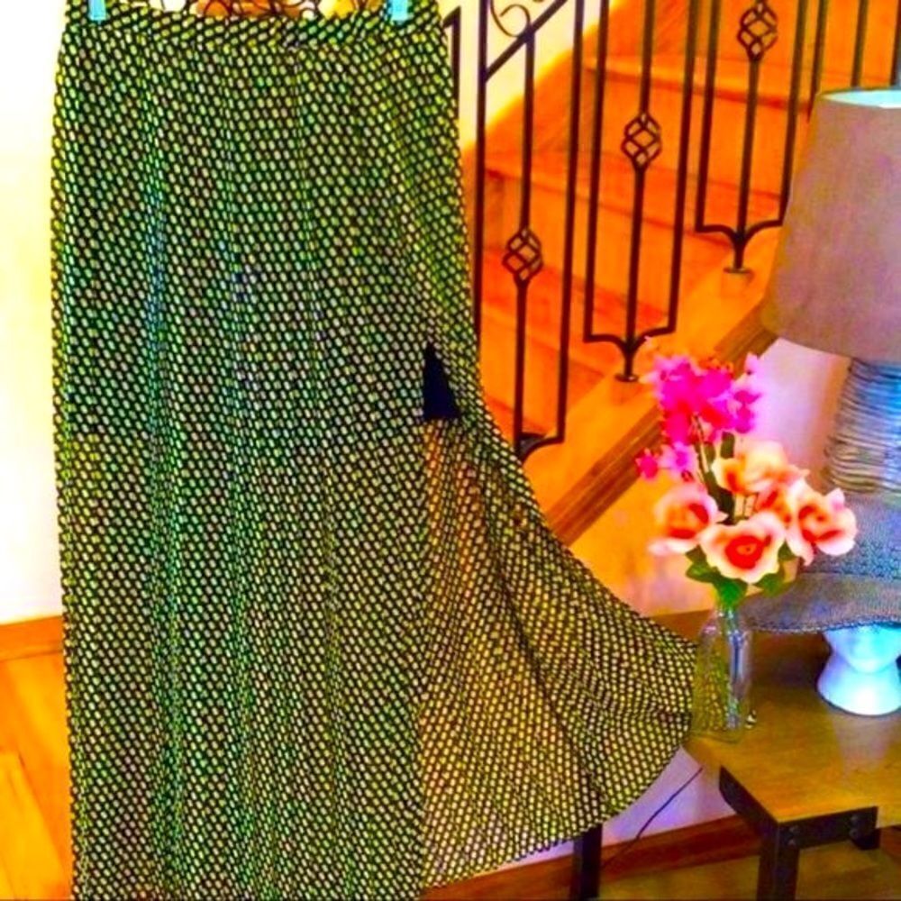 MICHAEL KORS YELLOW & BLACK POLKA DOT PLEATED MINI MAXI SKIRT W/FRONT SLIT NWT